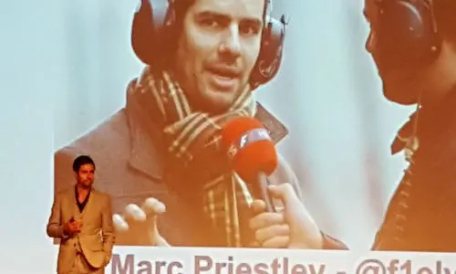 Marc Priestley at IBIS 2017. Priestley used an anecdote from his days as an F1 mechanic to highlight how adversity can conceal opportunity. 