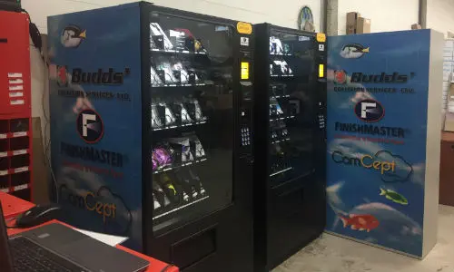 The 'vending machines' at Budds' Collision. Provided by FinishMaster and Concept, the system helps to automate and streamline inventory control.