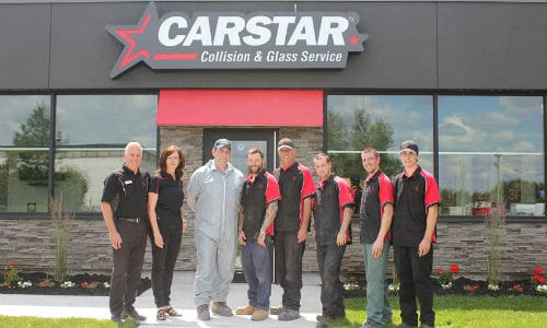 The team at CARSTAR Peterborough. From left: Jim and Cathy Shirtliff, Wayne Gilbert, Matt Laughlin, Dan Larocque, Mike Peterson, Daniel Mountenay and Alex Krampitz.