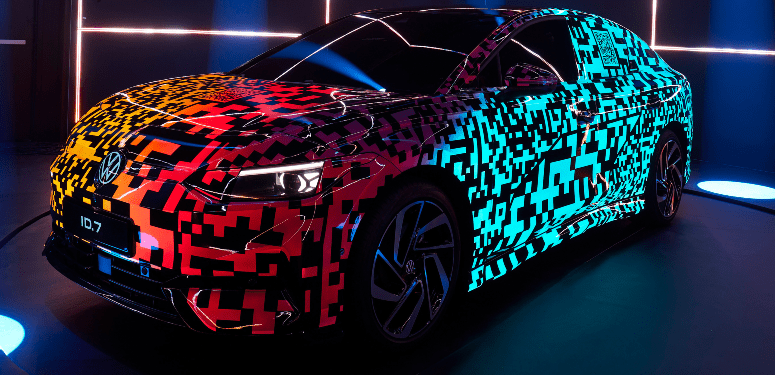 VW Previews ID 7 EV With Electroluminescent Paint, Digital Camo - CNET